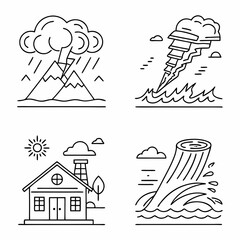  Natural disaster line icon set. Vector pictograms of extreme weather,