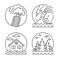  Natural disaster line icon set. Vector pictograms of extreme weather,