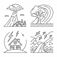  Natural disaster line icon set. Vector pictograms of extreme weather,