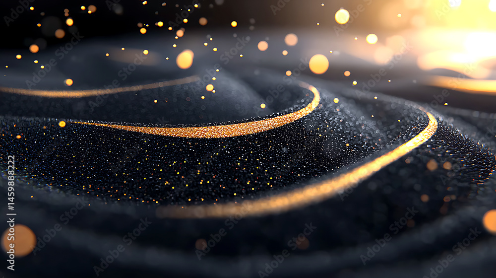 Poster abstract gold and white bokeh background with soft circles and particle swirls