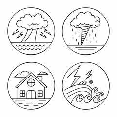  Natural disaster line icon set. Vector pictograms of extreme weather,