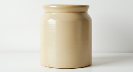 Beige ceramic jar studio shot