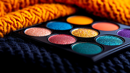 Colorful Glitter Eyeshadow Palette on Knit Fabric