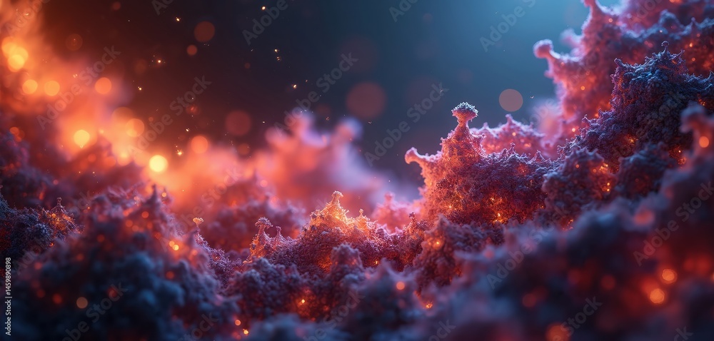 Poster abstract 3d rendering of colorful fractal light background. dynamic shapes, vibrant colors, artistic
