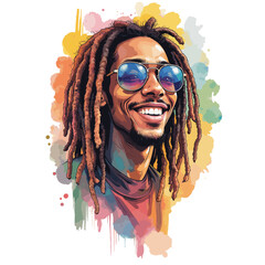 Smiling man with dreadlocks and sunglasses on a transparent background, vector illustration