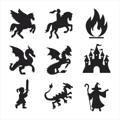 set of heraldic symbols silhouette  vector