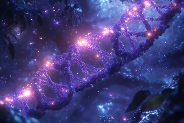 Central DNA strand emitting data pulses bio informatics AI systems visualize inherited disorders clinical theme