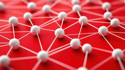 Abstract connected dots on bright red background. Technology concept illustration , no logos, no brands