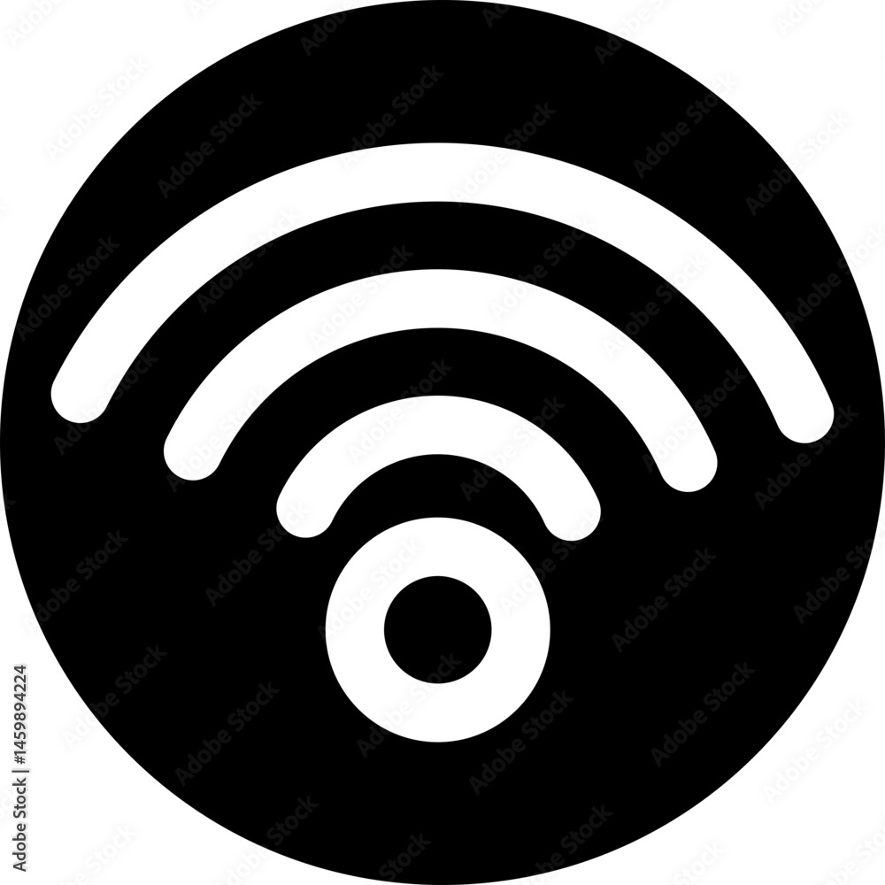 Poster wifi signal icon in black circle, wireless network symbol on black background, internet connection i