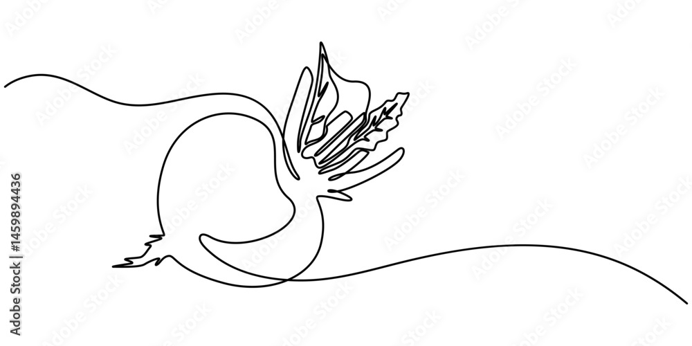 Poster continuous one line drawing of beetroot vegetable. beetroot single line art vector illustration. edi