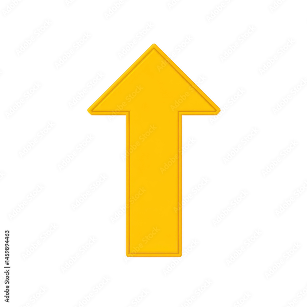 Poster bright yellow upward arrow symbol on transparency background, representing direction or progress. ar
