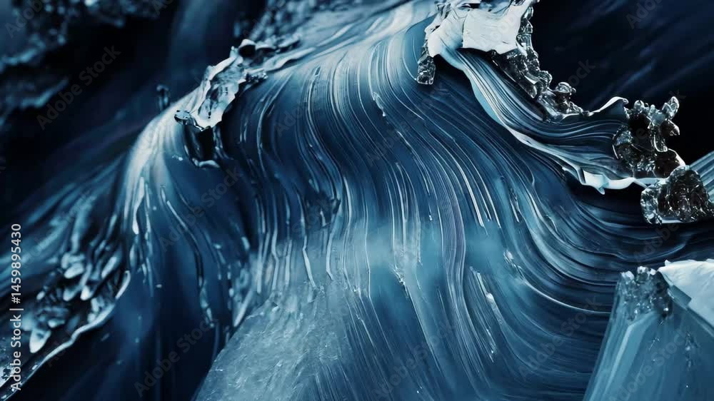 Poster fluid blue waves gracefully ripple against a dark background with smooth textures and dynamic moveme