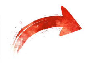 A watercolor style red arrow pointing to the right with brush stroke texture on a white background