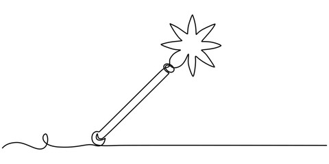 Magic stick one line continuous. Line art Magic Wand. Hand drawn vector art, Magic wand linear drawn continuous icon. Magic staff black one line vector icon, continuous line drawing of magic wand with