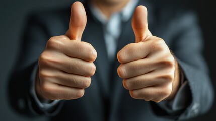 Close-Up of Businessman Showing Double Thumbs Up Gesture in Suit