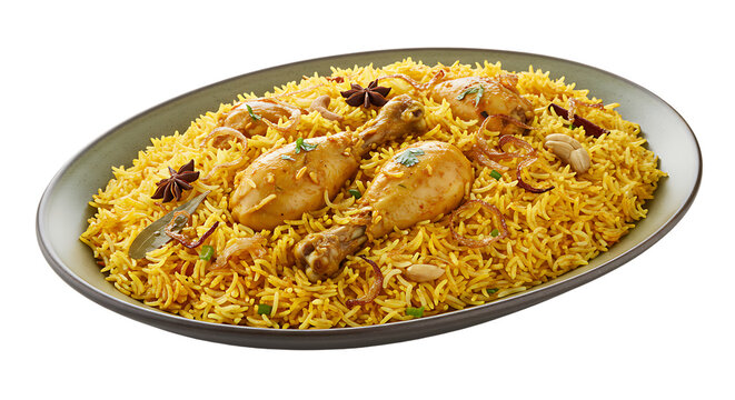 Tasty Chicken Biryani Served on Transparent Background