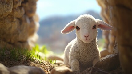Fototapeta premium Lamb looks in the empty tomb