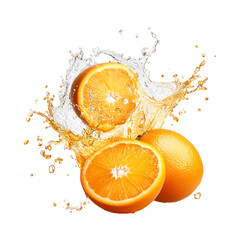 Juicy Orange Slices Splashing in Refreshing Water Isolated on Transparent Background