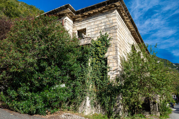 Streets of a southern resort town on the Black Sea coast. Sunny autumn morning. The small town is still asleep.