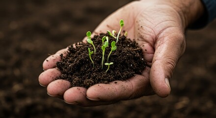A Hand Holds Soil with Sprouts, Symbolizing New Beginnings and Potential Growth