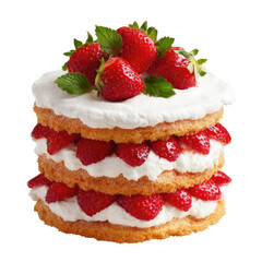 Three Layered Strawberry Shortcake With  isolated on a transparent background