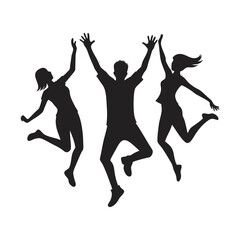 Friends Jumping Together In Sunny Field