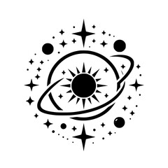 Celestial Solar System Icon: Black & White Universe Design