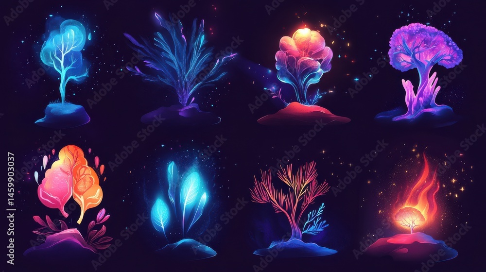 Poster brain activity abstract concept vector illustration set. thinking and imagination, problem solving, 