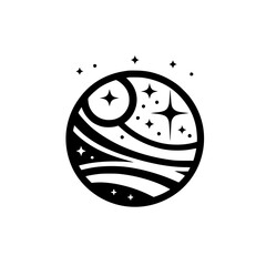 Obraz premium Abstract Celestial Illustration: Moon, Stars, & Space Silhouette