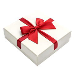 White Gift Box with Red Ribbon Bow: Perfect for Presents on transparent background
