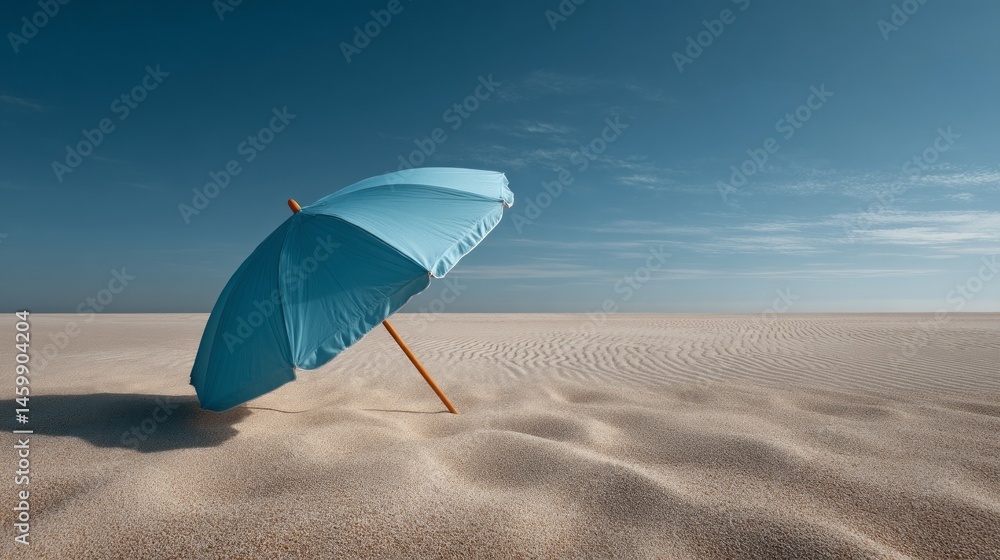 Aufkleber a beautiful beach umbrella stands alone on fine sand, casting a gentle shadow as the sun shines brig