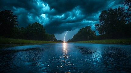 Thunderclouds and lightning dominate evening cityscape high resolution photo