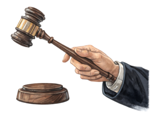hand holding gavel isolated on transparent background