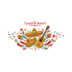 Illustration of a smiling cactus wearing a colorful sombrero celebrating Cinco de Mayo.