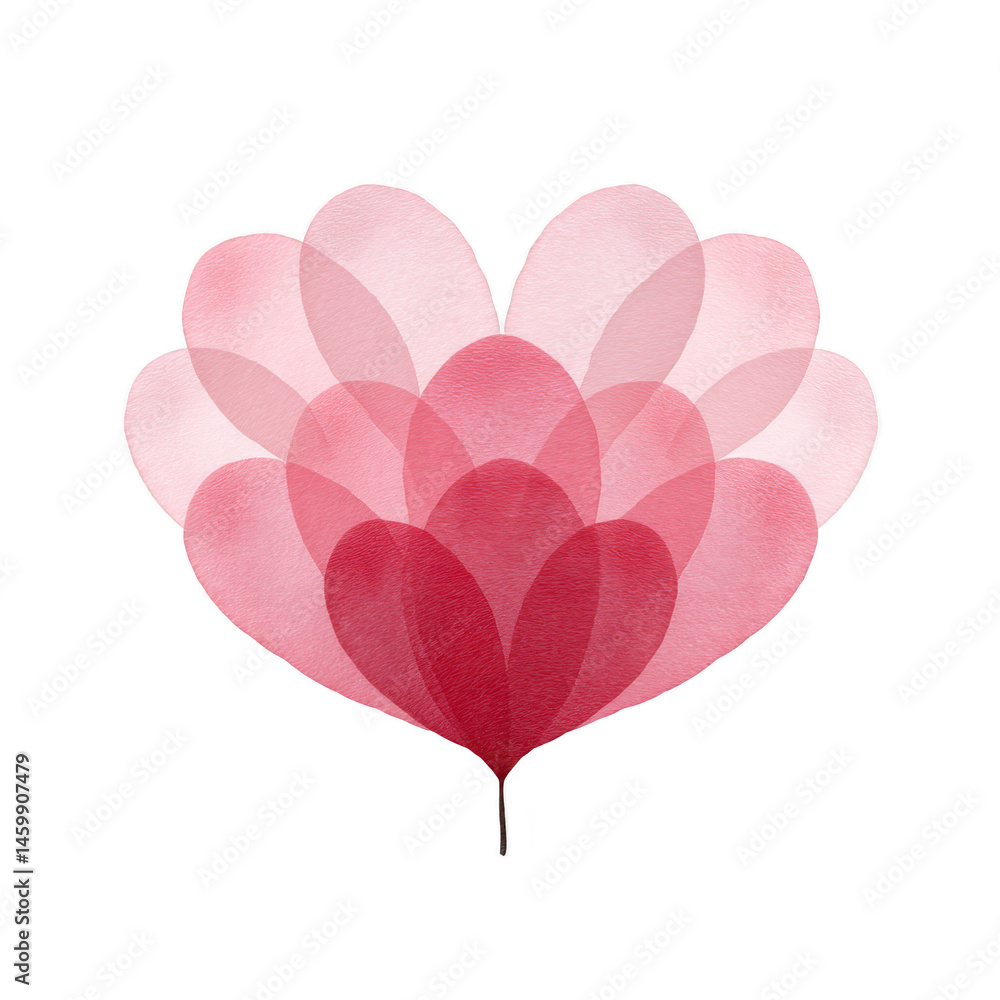 Poster beautiful, abstract watercolor design featuring overlapping heart shapes in shades of pink and red, 