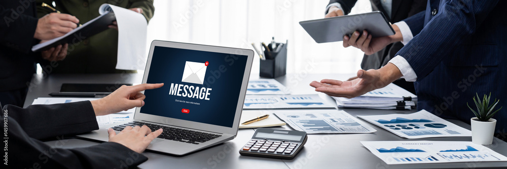 Poster email notification message showing on computer screen brisk. digital marketing message information t