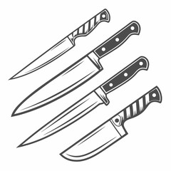Kitchen knives vector icon set