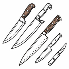 Kitchen knives vector icon set
