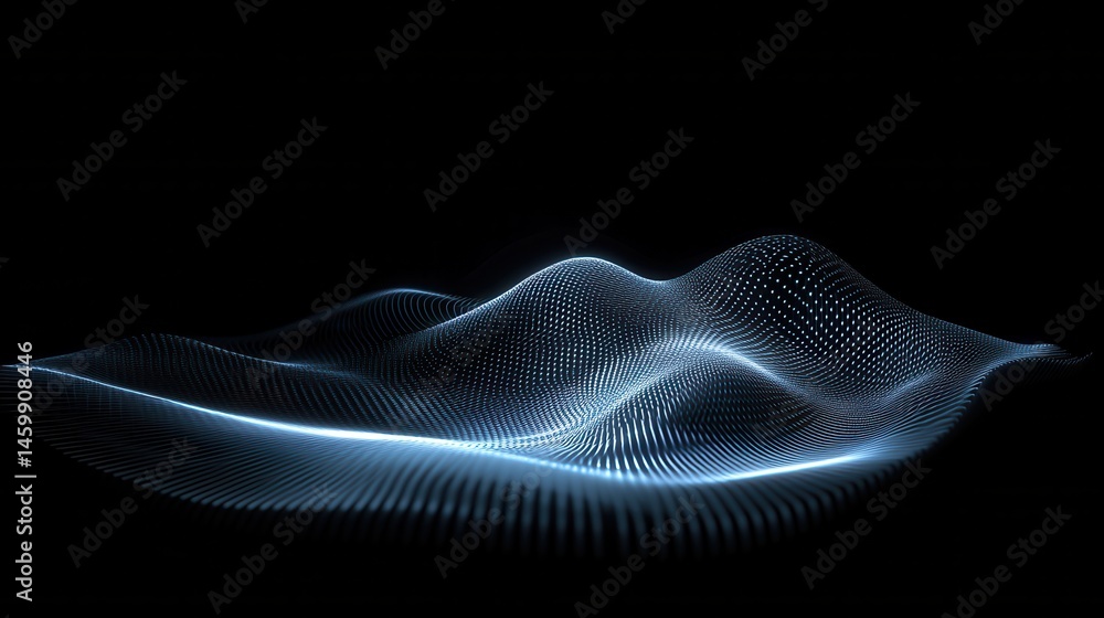 Poster a three-dimensional arrangement of glowing lines and blurred motion trails on a black background wit