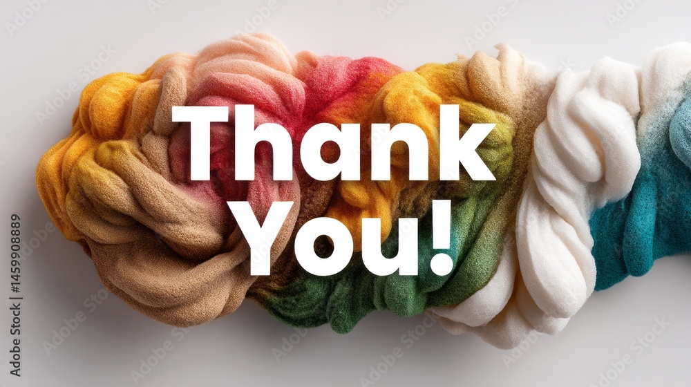 Poster in this visually striking artwork, the words thank you are crafted with colorful paint in a dynamic,