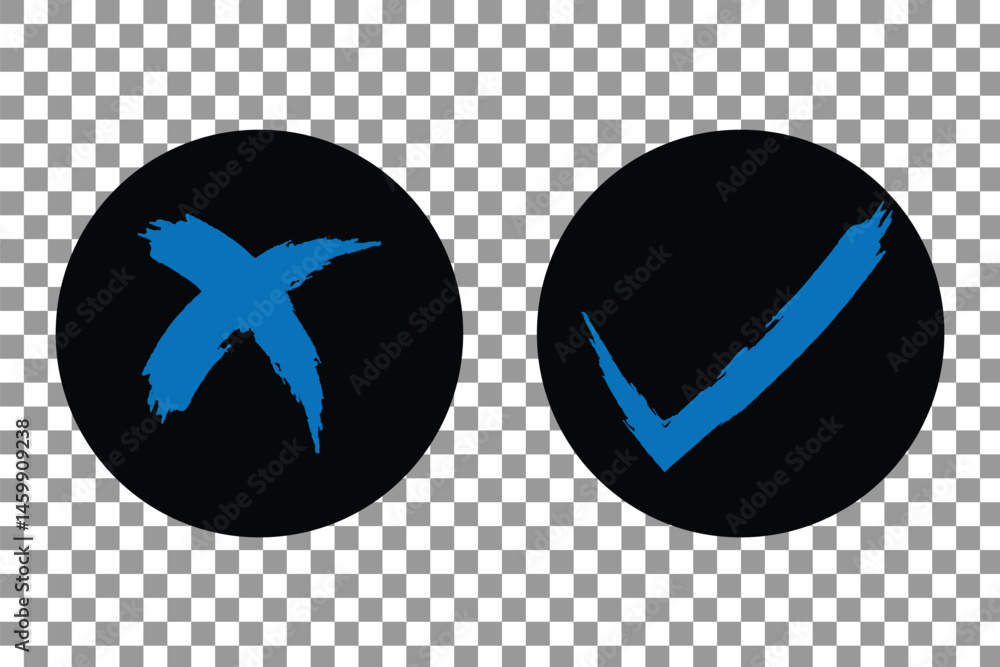 Poster green check mark and red cross isolated. right and wrong icon. vector illustration. hand drawn check