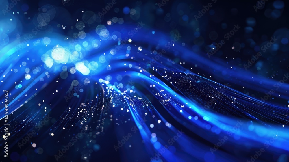 Poster abstract picture micro light sparkling particle represent data flow vivid flowing wave with high tec