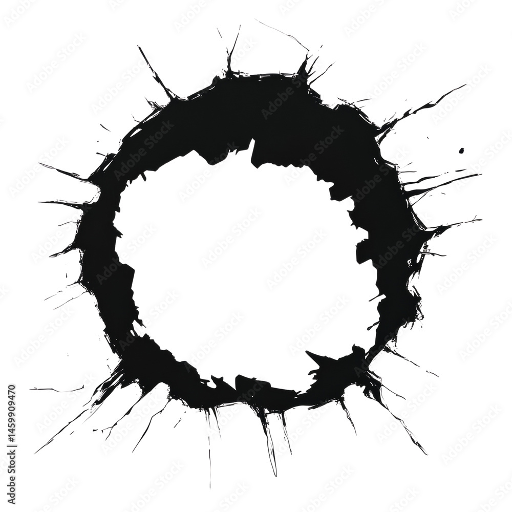 Poster abstract black circle with angular protrusions on a clean white backdrop