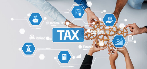 A dynamic visual representation showcasing teamwork in tax planning and finance management,...