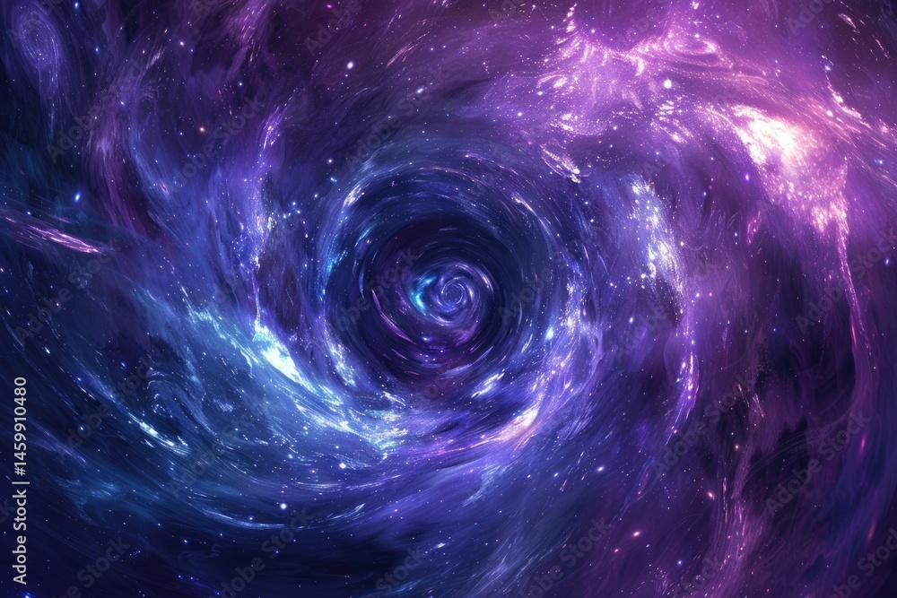 Poster galaxy scene of vibrant planet inside outer space orbit with vividness of light from nebula or star.