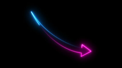 abstract neon cyan and pink graph chart down arrow icon illustration, on black background, and 4k illustration.
