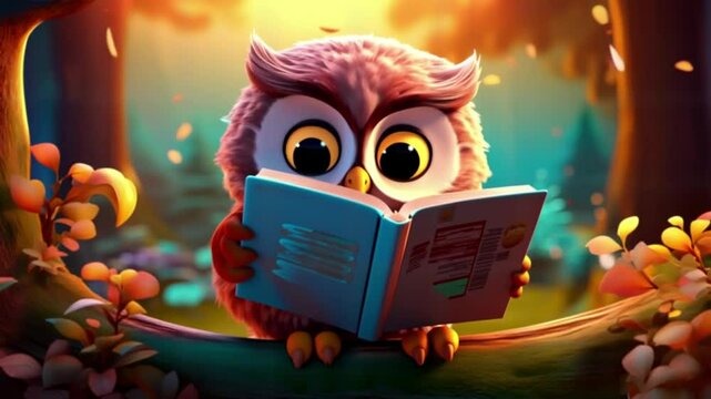 3D Eule liest ein Buch