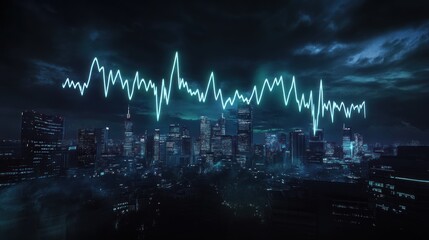 Cityscape night financial market graph data chart trend