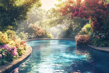 Ingelijste posters Ziekenhuis Tranquil garden oasis with blossoming flowers and serene pool  © Elvira