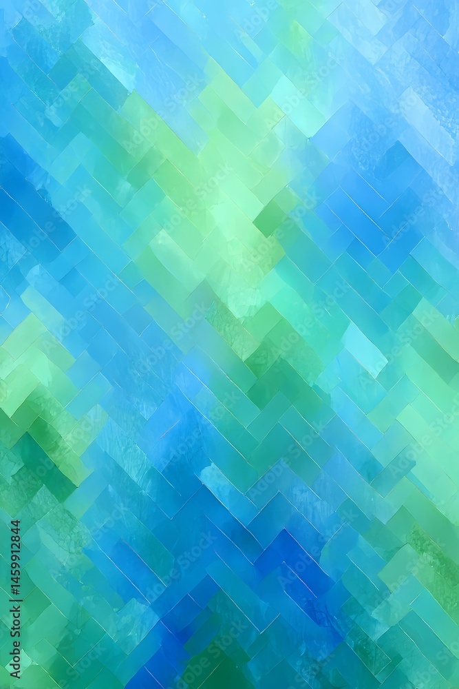 Poster flowing artistic herringbone background in soft blue and green watercolor with textured, delicate su